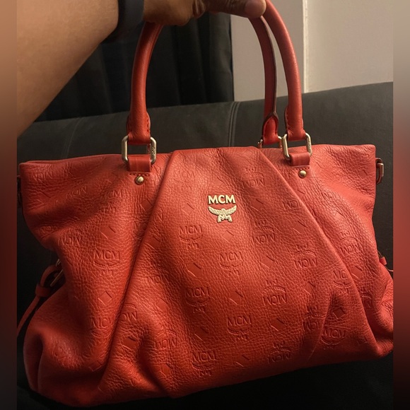 MCM Orange Monogram Embossed Leather Medium Handbag NO crossbody strap AUTH - Picture 3 of 16